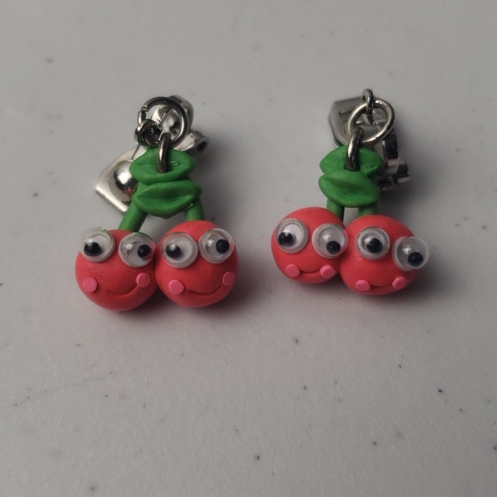 Handmade Cherry Clip On Earrings